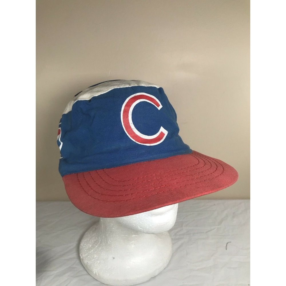 vintage 80s Chicago Cubs All Over Print Drew Pearson Pillbox Cap Hat MLB Snapbac